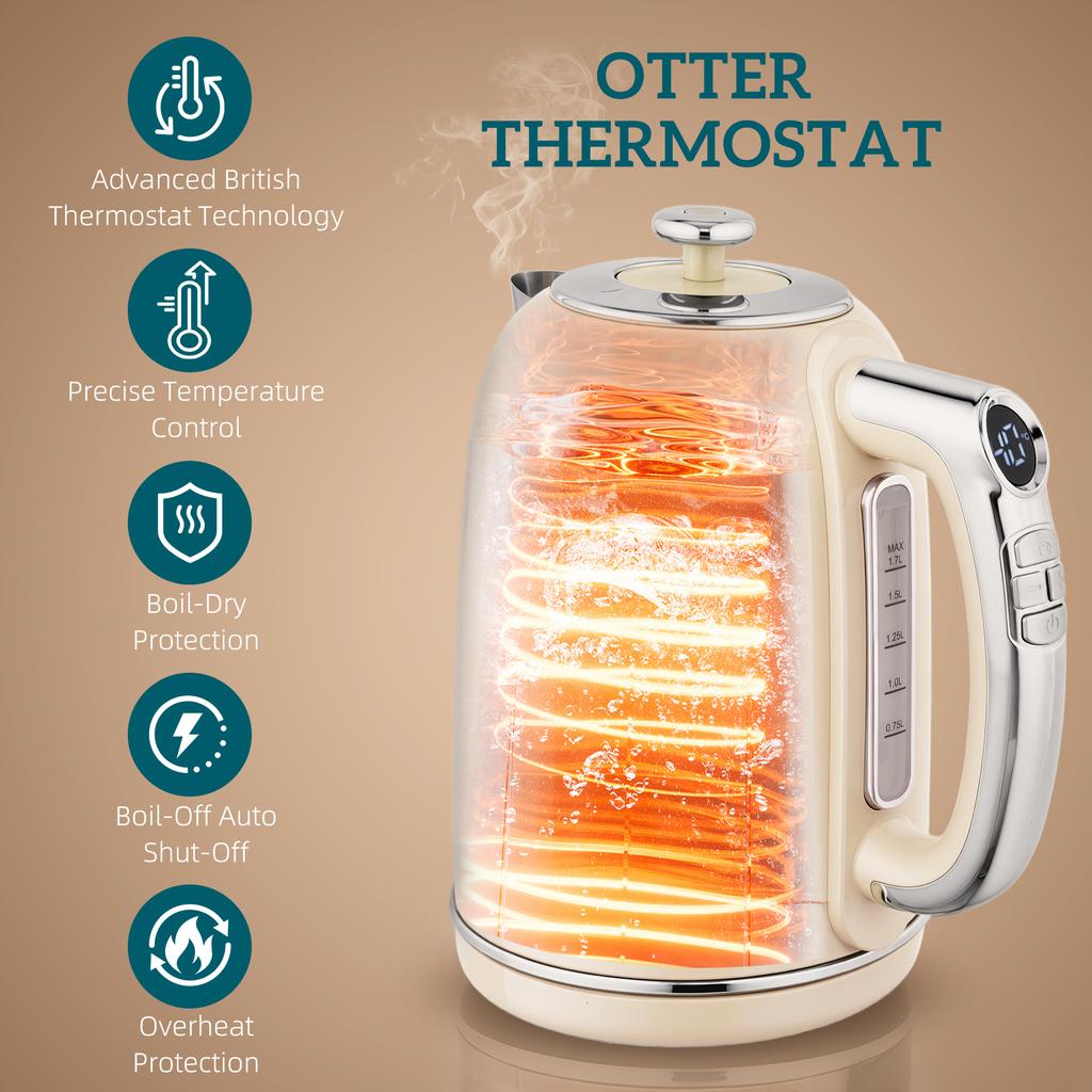 Polished Retro 40-100 Degrees C Kettle and Toaster Set - Cream