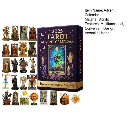 Tarot Advent Calendar 2025 24 Days Acrylic Countdown Calendar with Surprise Cards Christmas Tree Ornament for Holiday Decor