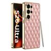 Samsung S26Ultra Plain Leather Mobile Phone Case Advanced Sense Small Fragrance Electroplating S26u Anti-drop Protective Case, Diamond Grid.