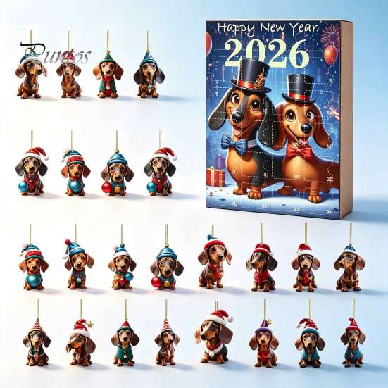 Calendario del Conto alla Rovescia per le Feste Calendari dell'Avvento Bassotto 2026, 24 Giorni Ciondolo Acrilico 2D Set di Ornamenti Cane Carino di Natale Calendario, da Collezione