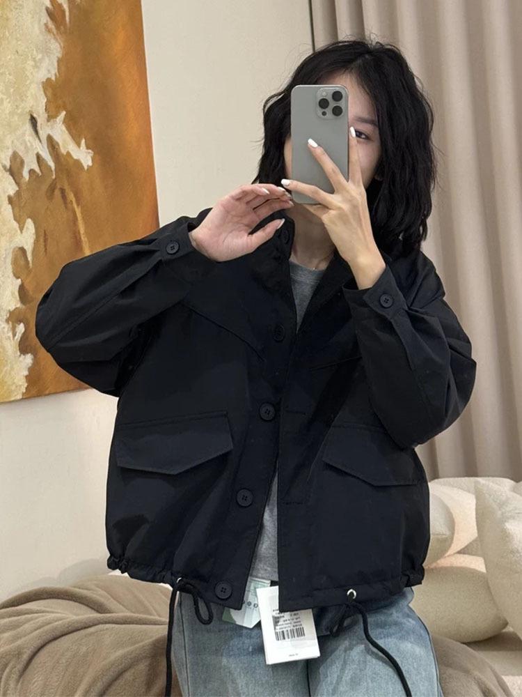 2025 Women's Frosted Jacket: Spring Fashion Loose Casual Solid Color Stand-Up Collar Top.