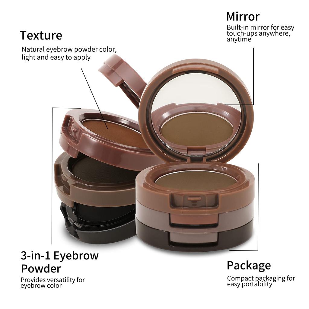 Boobeen Eyebrow Powder Powder Eyebrow Brow Definer Eyebrow Perfect Brows Brown Dark 3-Color Palette, Water-Resistant Makeup, Powder, Filler, (Coffee +