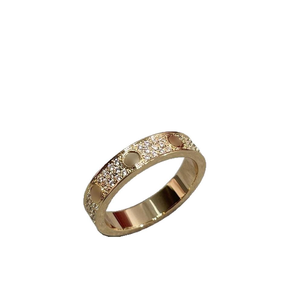 V Gold High Version Gypsy Star 3-row Diamond Ring Narrow Wide Version Women's Plated 18k Rose Gold Couple Ring