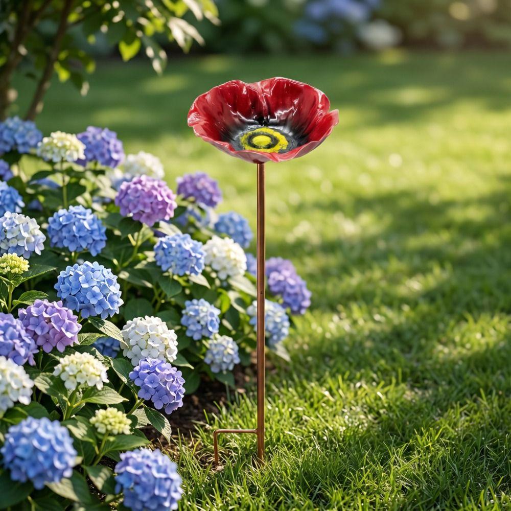 Flower Shaped Bird Bath Stand Metal Bird Water Dispenser Bird Bath Bowls Flower Garden Stake Patio