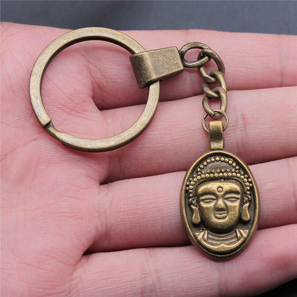 Chiefs Pharaohs Buddha Spiritual Amulet Pendant Antique Bronze Metal Keychain with 30mm Ring for Couples