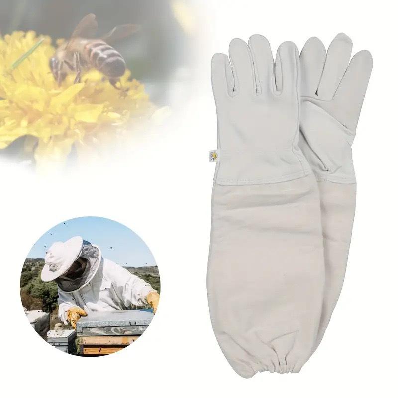 Beekeeping Sheepskin Canvas Gloves - White Leather Set