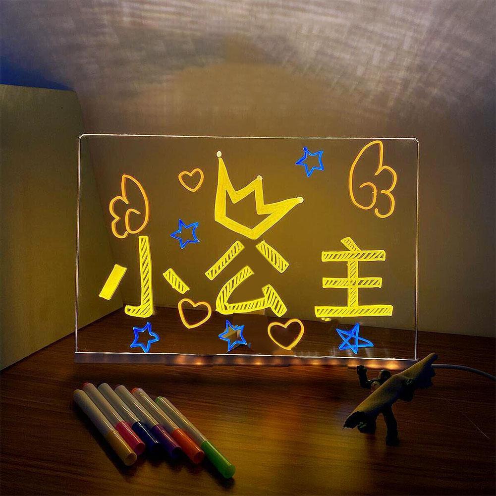 Light Up Acrylic Message Board Rewritable DIY Children's Glowing Drawing Board Message Lamp With 7 Colorful Pens