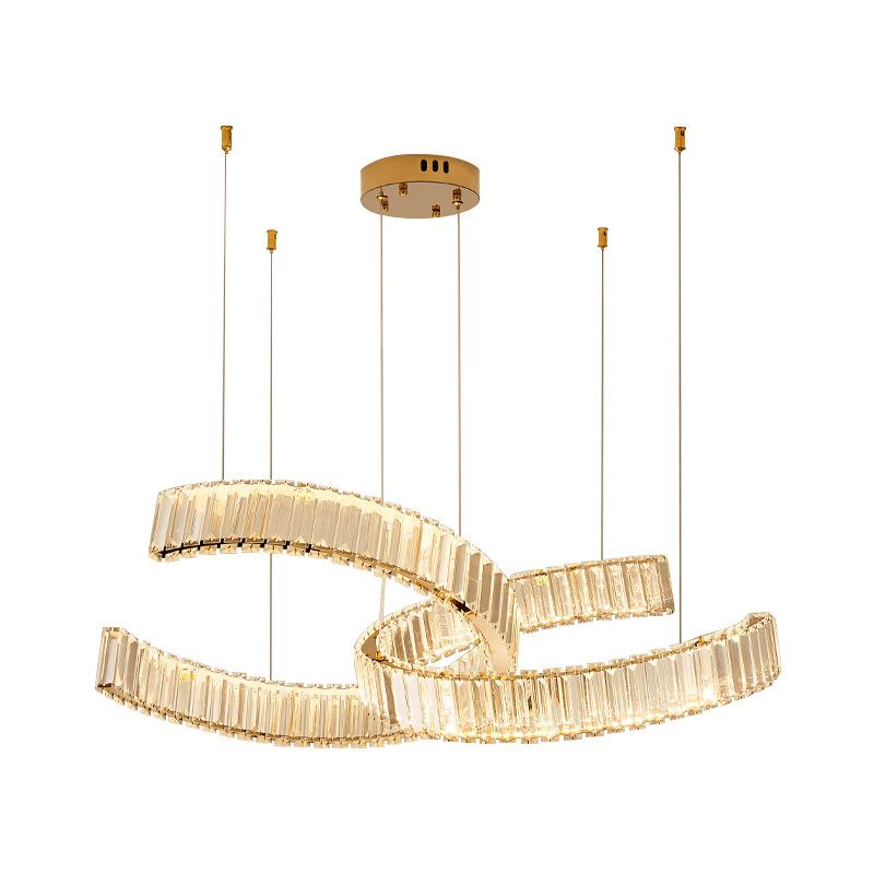 Round Stainless Steel Crystal Chandelier Modern Living Room Kitchen Island Hanging Lamp Creative C-Shaped Dining Room Chandelier