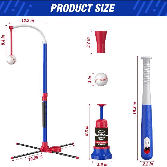 3-in-1 Baseball Set for Kids 3-5 - Tee Ball Stand, Hanging Tee, Ball Launcher and 6 Softballs - Adjustable Height, Indoor/Outdoor Sport Gifts for