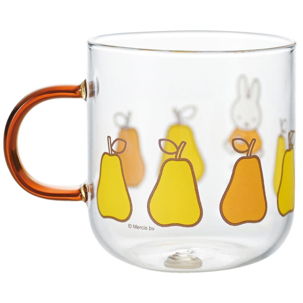 Dick Bruna "Miffy" Heat-Resistant Glass Mug, Approx. 400ml, Microwave-Safe, Colored Handle, Brown, Pear Design, 400141