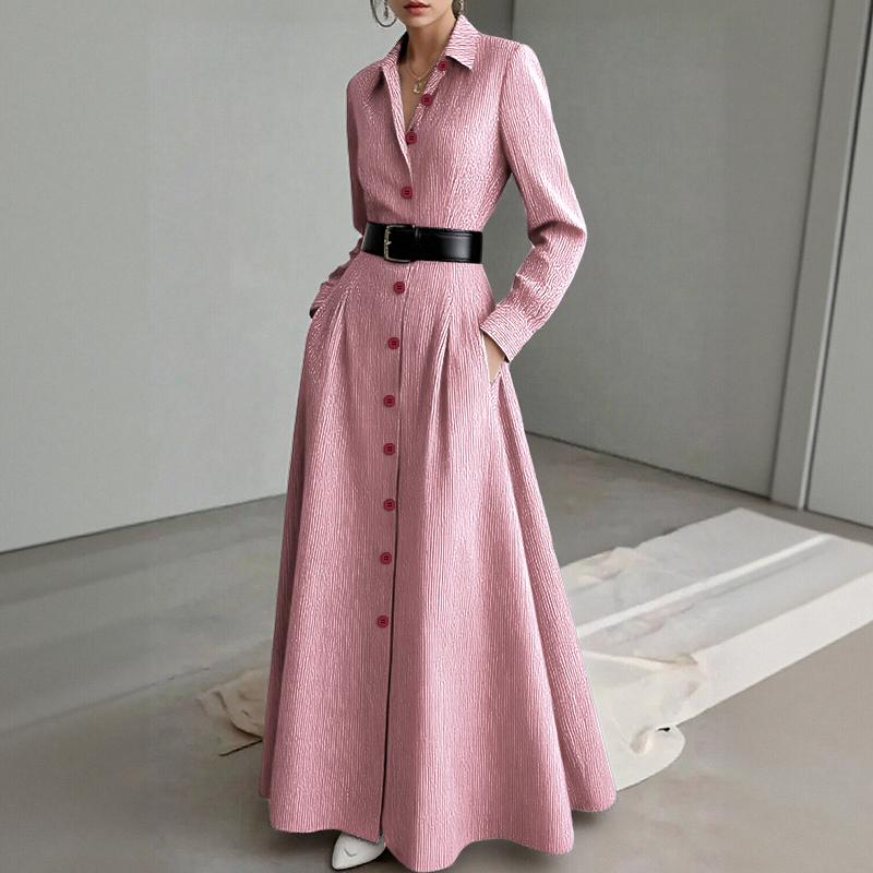 

ZANZEA Женское повседневное полосатое длинное платье с отложным воротником и длинными рукавами 5XL красный