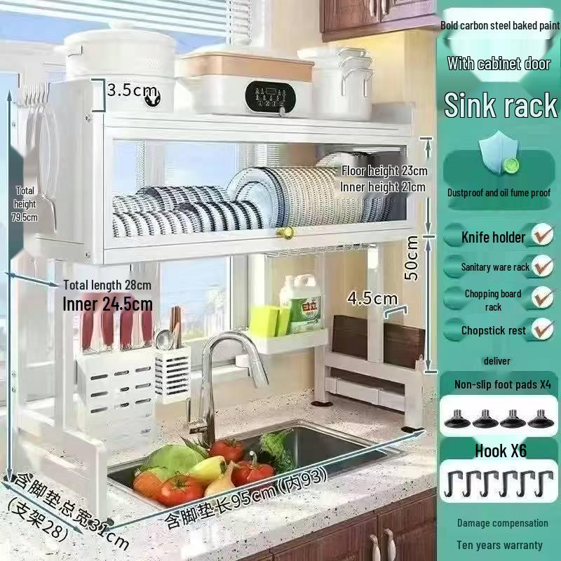 Multi-functional Kitchen Sink Cabinet Rack: Dustproof Countertop Storage for Bowls, Plates, and Dishes with Drainage.