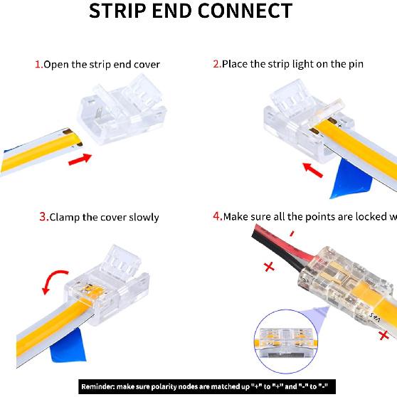 2Pin Transparent Solderless 8mm COB LED Strip Connector Corner Kit,Strip To Wire 4P,Strip To Strip 12P,L-Shape 2P,Red and Black Wire 4P,for 5V 12V