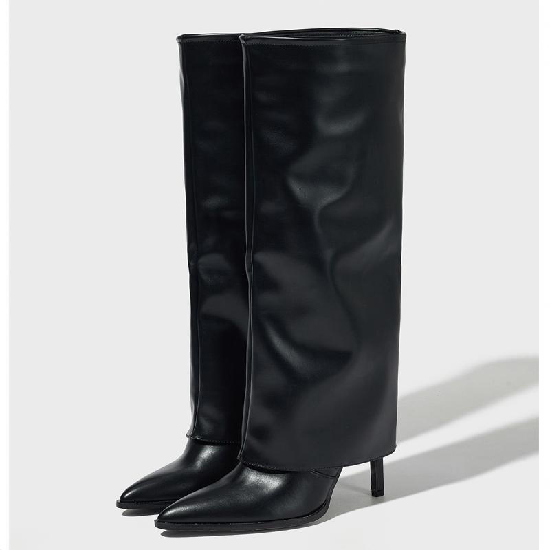 Eilyken design style Long tube patchwork Women's high heeled boots Fashion Highlighting pointed heels Evening wear Autumn Winter Shoes