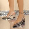 New Plus-size European and American Style Pointed Toe Stiletto High-heeled Sandals for Women with Crocodile Pattern and Back Strap.