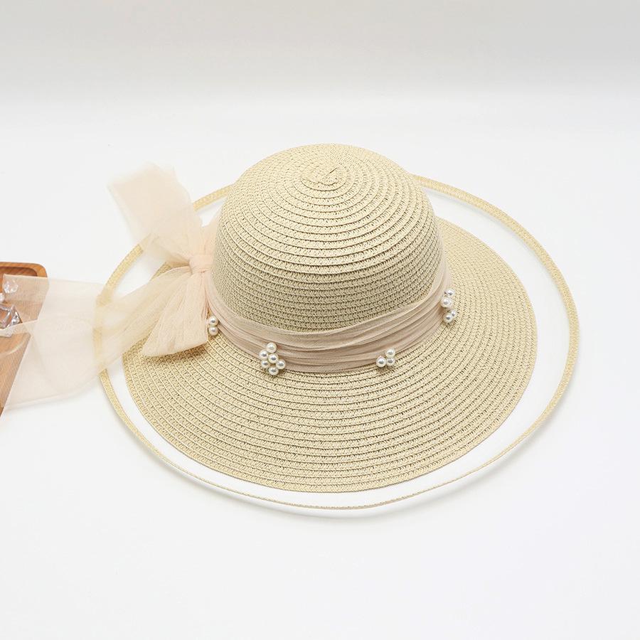 Versatile Hat Style Straw Woven Sweet Pearl Womens Hatscaps Sunshade