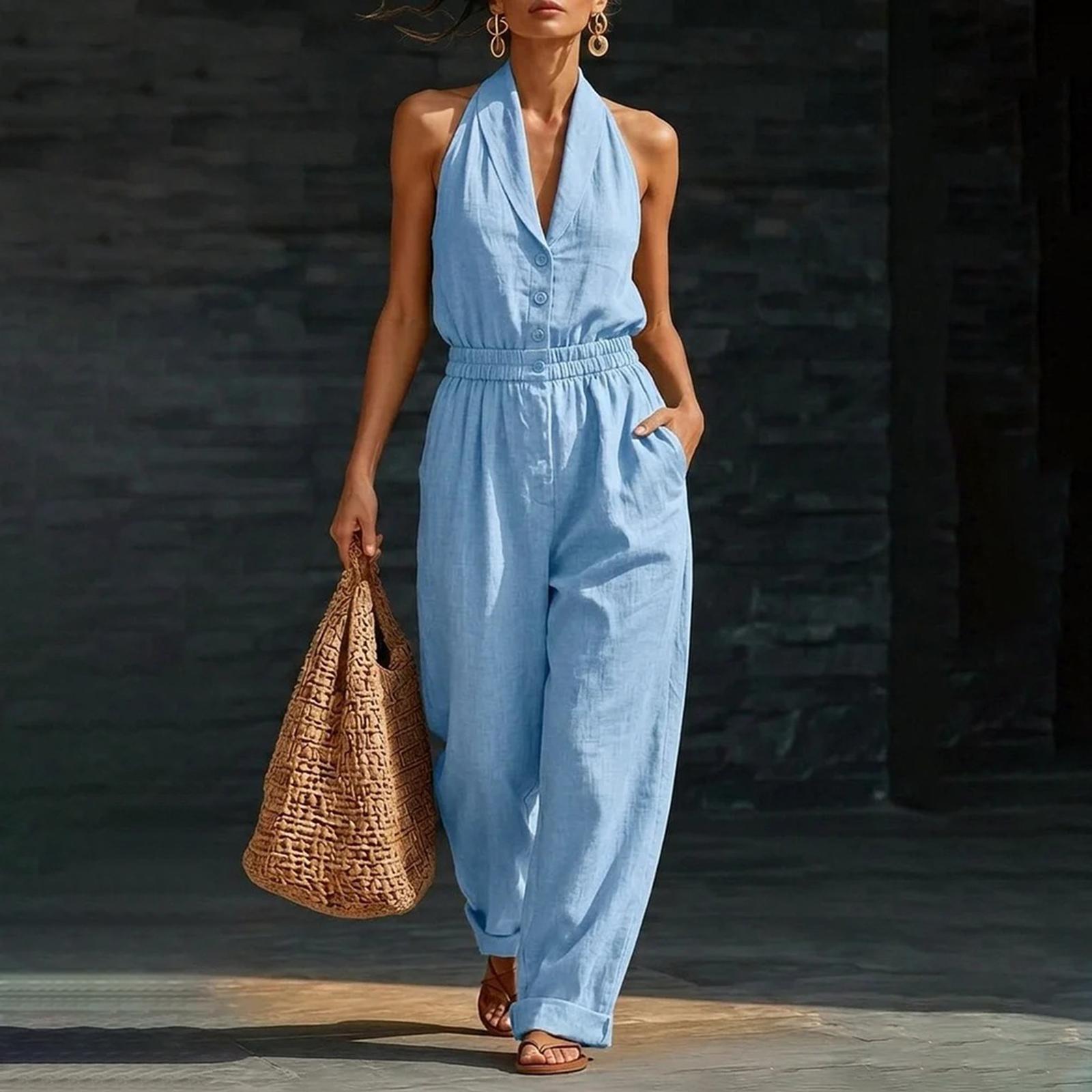 Women s Color,  Elegant And Comfortable Sleeveless Jumpsuit XL