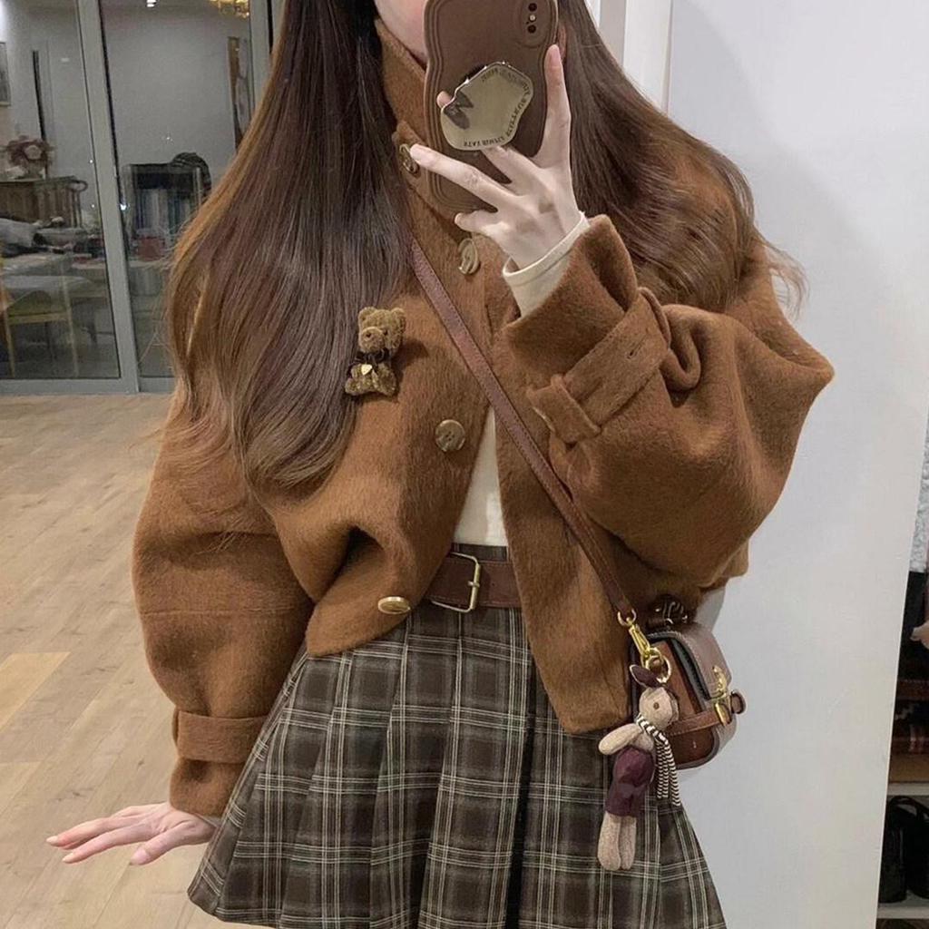 Women's Brown Double-Sided Wool Coat - Autumn 2025 Korean High-End Niche Design