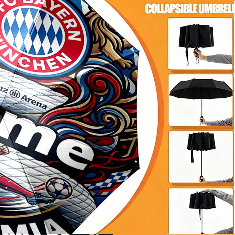 Custom Name Personalized FC Bayern Munich Print Umbrella, Auto Open Close, 8‑Rib Sturdy Frame, Commute Camping Hiking Use, Birthday Gift
