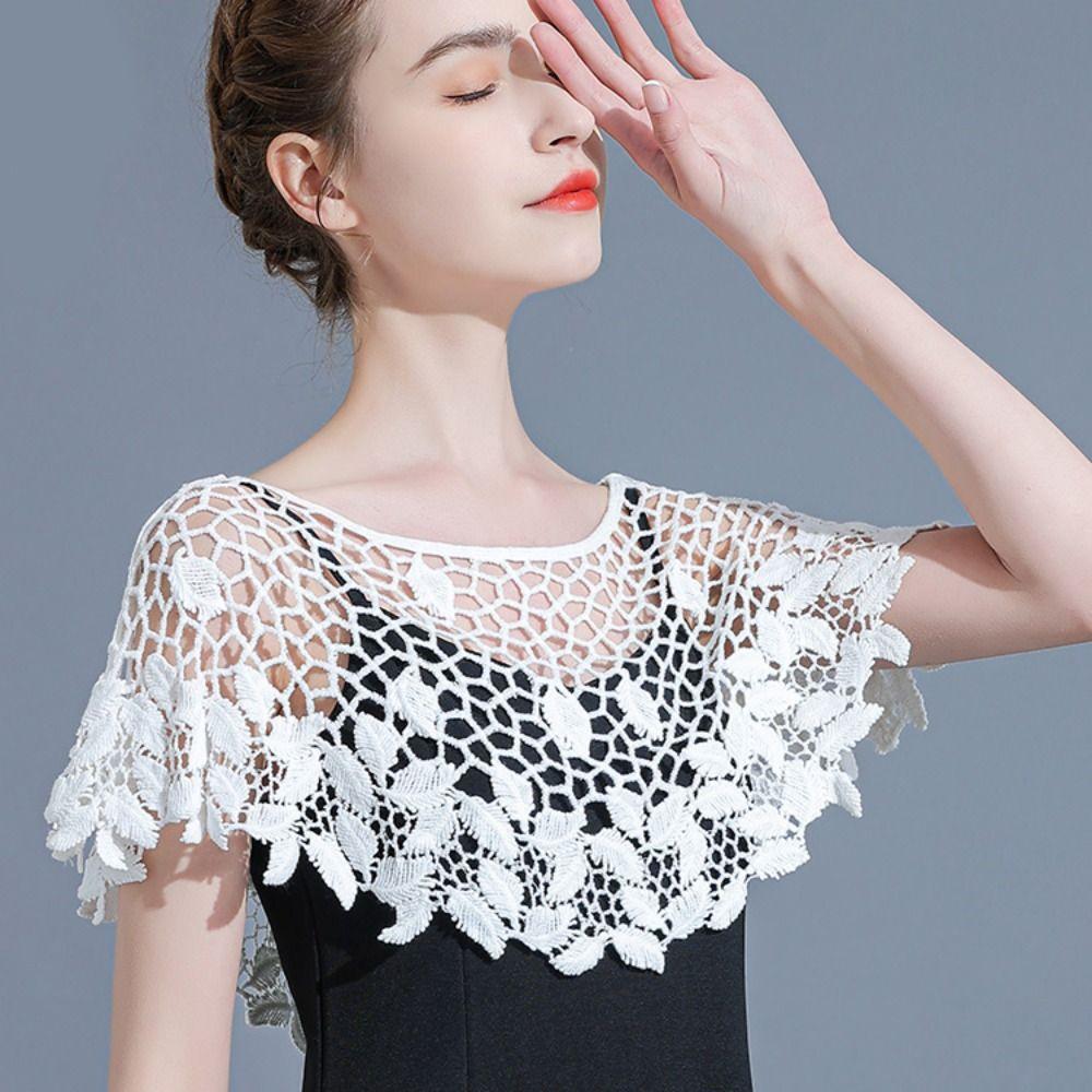 Thin Hollow Out Crochet Shawl Cape Knitted Scarves Simple Blouse Shoulders Fake Collar  Women