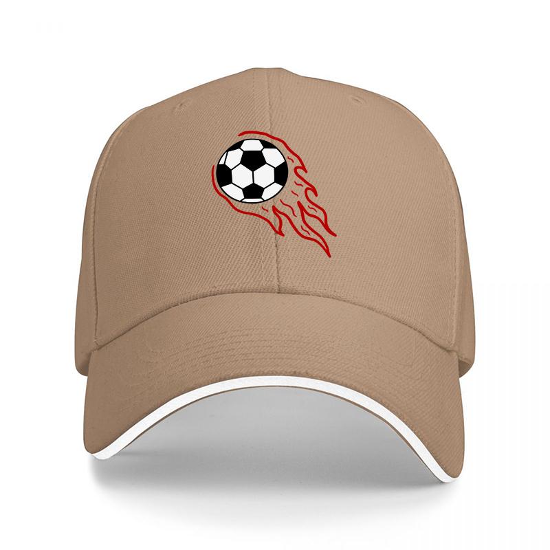 Football Flame Logo Baseball Cap Black with Red Flames and White Trim Sporty Design for Soccer Fans Adult Unisex Hat