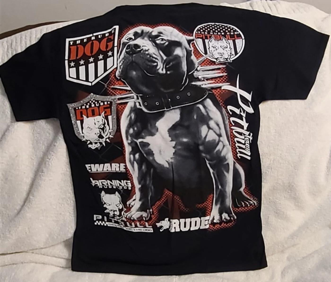 PITBULL TERRIER SPIKED COLLAR THE RUDE DOG BEWARE WARNING TEAM T-shirt S