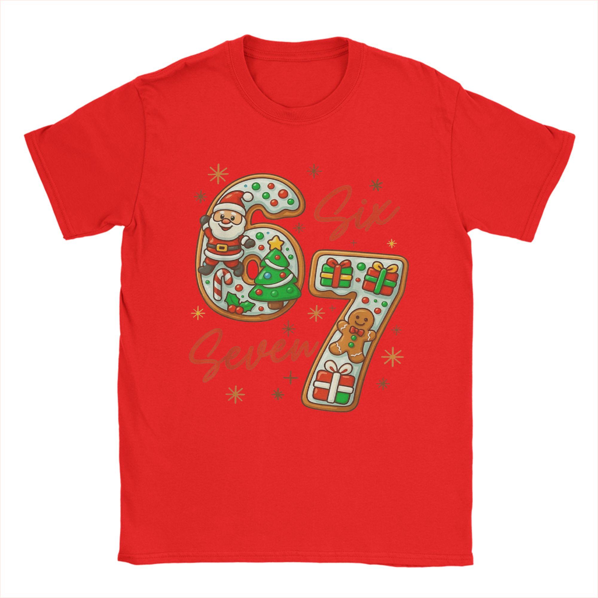 Mens 67 Christmas Trending Meme Saying 6 7 Meme Costume Xmas T Shirts Cotton Tops Vintage Short Sleeve Round Collar Tee Shirt S