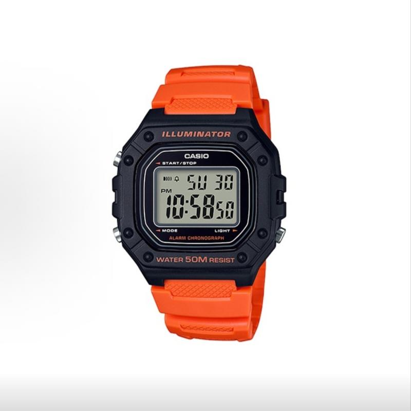

CASIO Customized watch modified series Mingchen Zhuoluo resin case classic retro small square watch fashion trend life wate W-218H-4B2 сірий колір