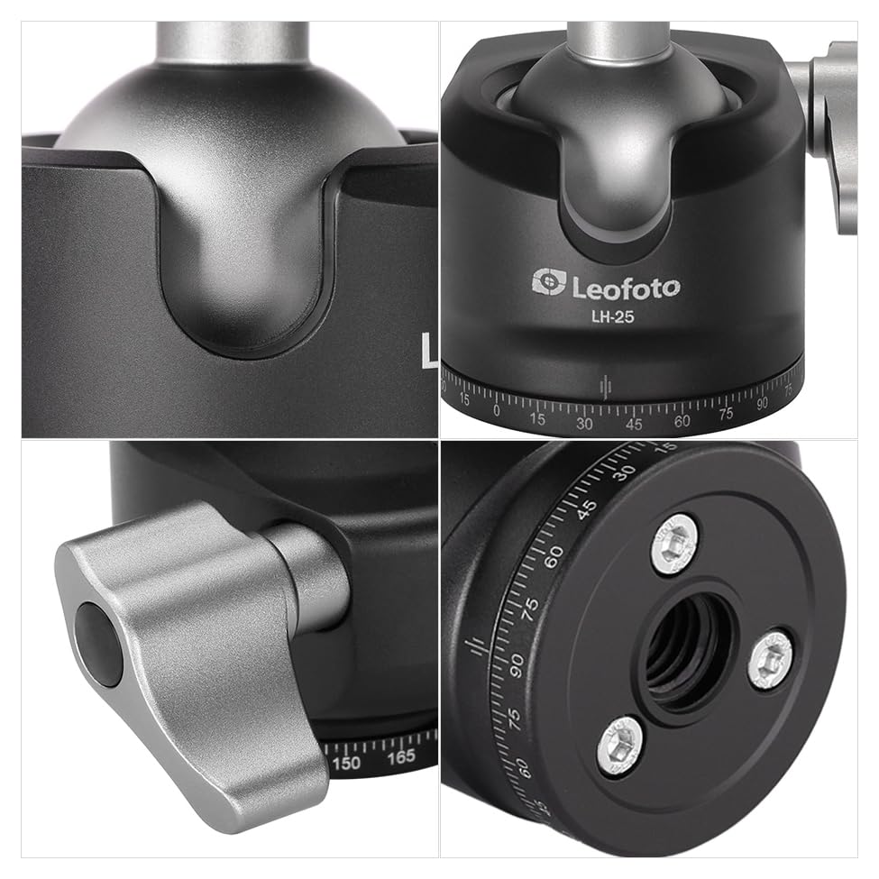 Leofoto Carbon-Stativ, kostenloses Kopfset, kompatibel, offizielles Vertriebsprodukt LY-224C (BK) + LH-25 + Arca-Swiss