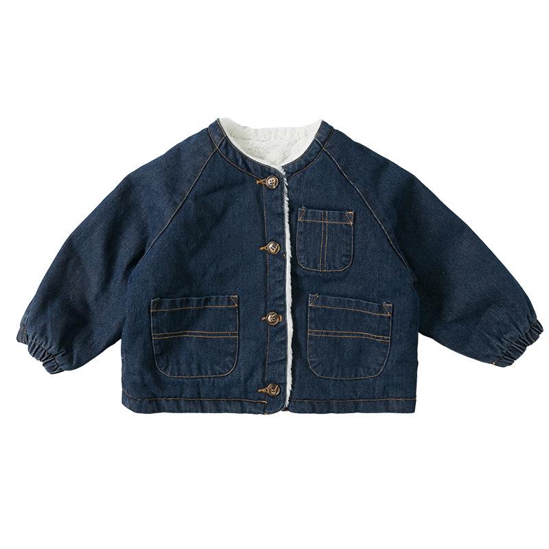 

2025 Girls Denim Jacket: New Fashionable Fleece-Lined Winter Wear for Baby Girls 110 cm
