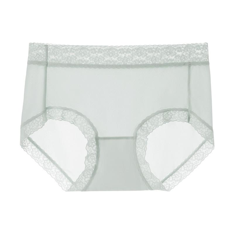 Women's Seamless Lace Mid-Waist Antibacterial Ice Silk Briefs - Cooling & Breathable