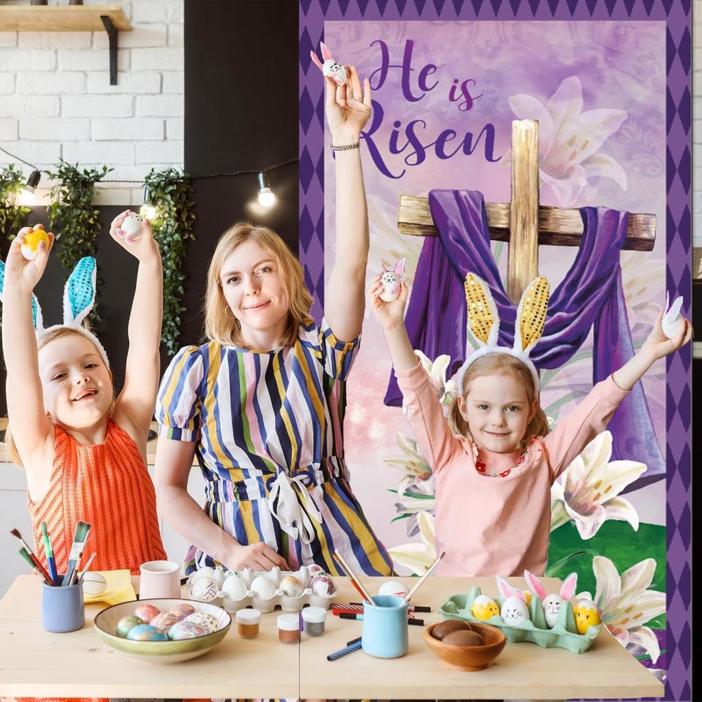 Húsvét Feltámadt ajtóborító Húsvéti Jézus-díszek Jézus Feltámadt Ajtó Banner Első veranda felirat Feltámadt beltéri kültéri díszek