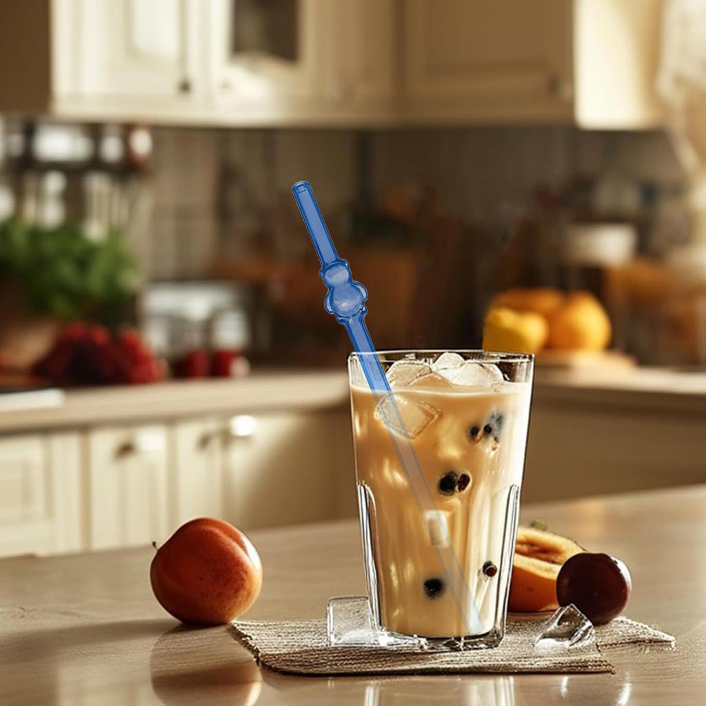 1/5/7Pcs 1set Bear Glass Straw Transparent Color Cartoon Shaped Straw Environmental Protection and Heat Resistance