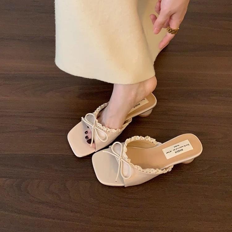 

Fairy cool slippers summer sweet elegant lace bow silk open-toed sandals 35