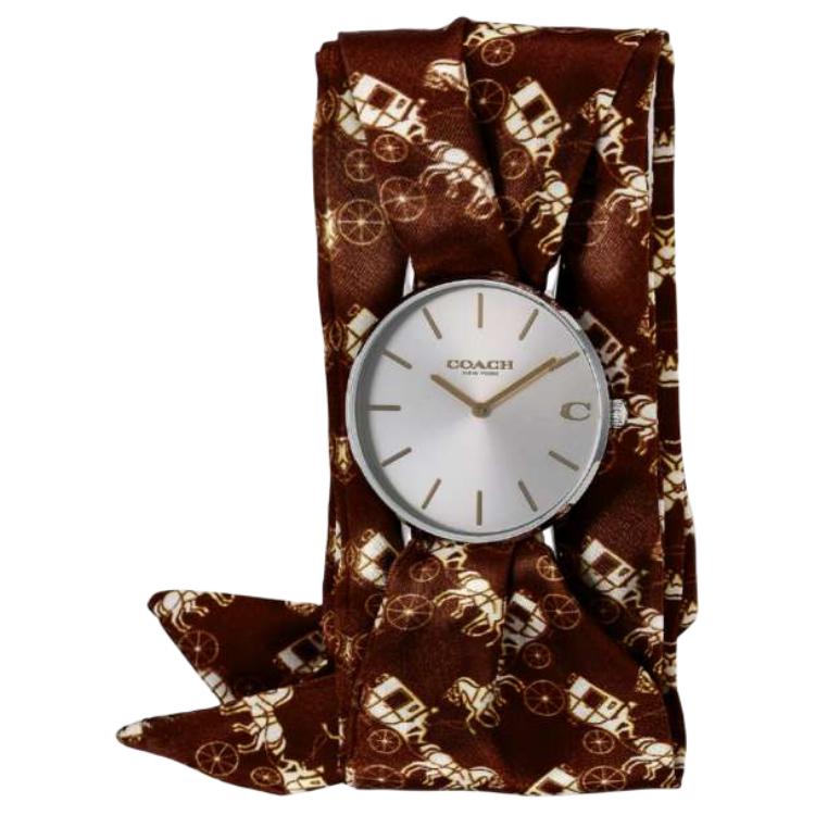 COACH watch quartz movement satin strap 36mm silver dial women s watch life waterproof 14503180 серебряный