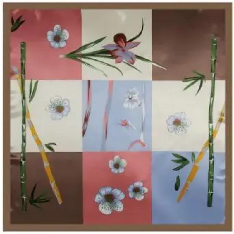 

Fashion Square Scarf New Bamboo Orchid Silk Scarf For Women Hijab Shawl Luxury Brand Foulard Plaid Scarves Wraps For Ladies 90x90cm