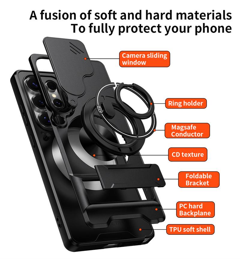 Armor Case For Samsung Galaxy S25 Ultra 5G S25+ S 25 FE Lens Protect Ring Stand Holder Cover For Galaxy S25 Plus S25ultra Funda
