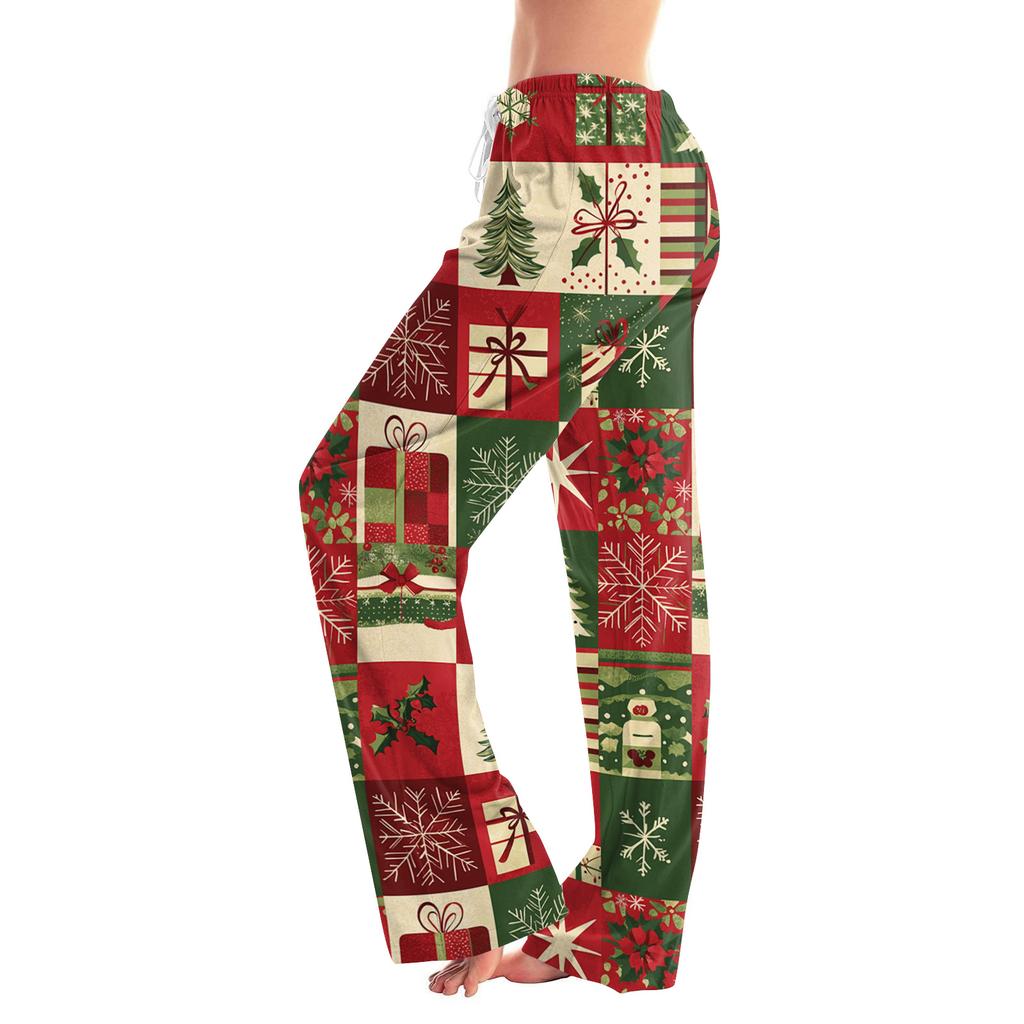 Womens Pajama Pants Sleepwear Casual Drawstring Elastic Waist Pants Comfy Straight Yoga Loose Trousers