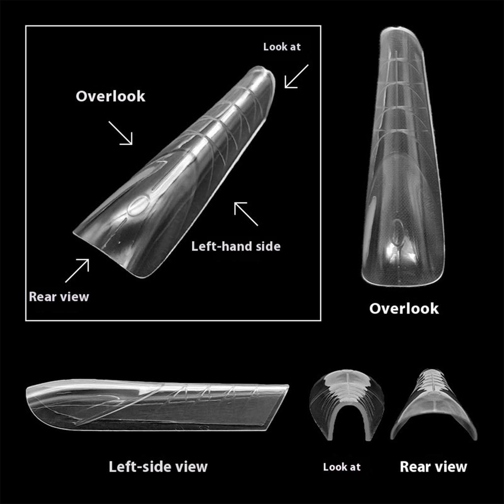 Clear Dual Form Acrylic Nail System UV Gel Nail Mold Full Cover Fasle Nail Tips with Scale 14Size Manicure Pedicure Tool