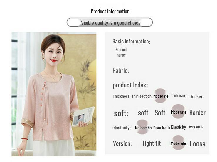 Elegant Plus Size Mid-Sleeve Chinese Style Women's Summer Top