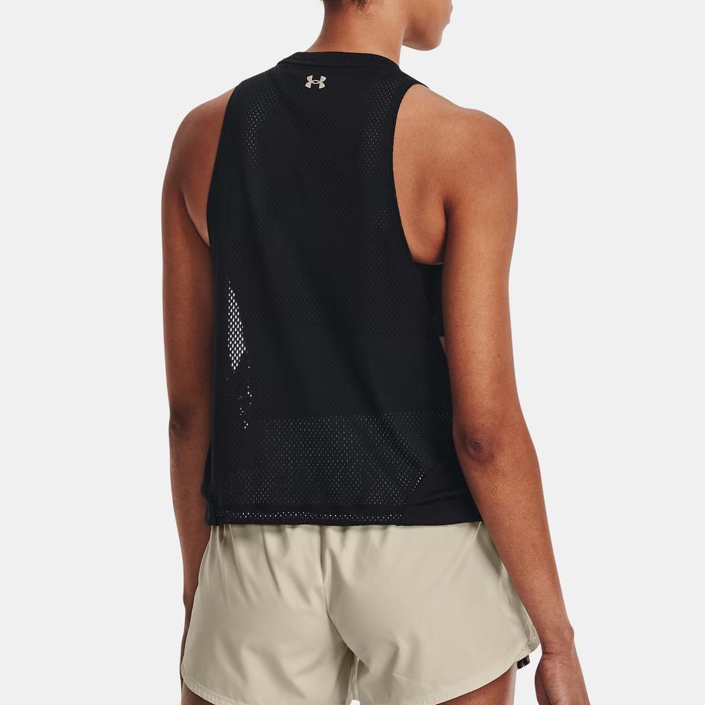 Under Armour Project Rock Animal Print Sleeveless Mesh Crew Neck Sports Tank Women Tops Black 1369968-001
