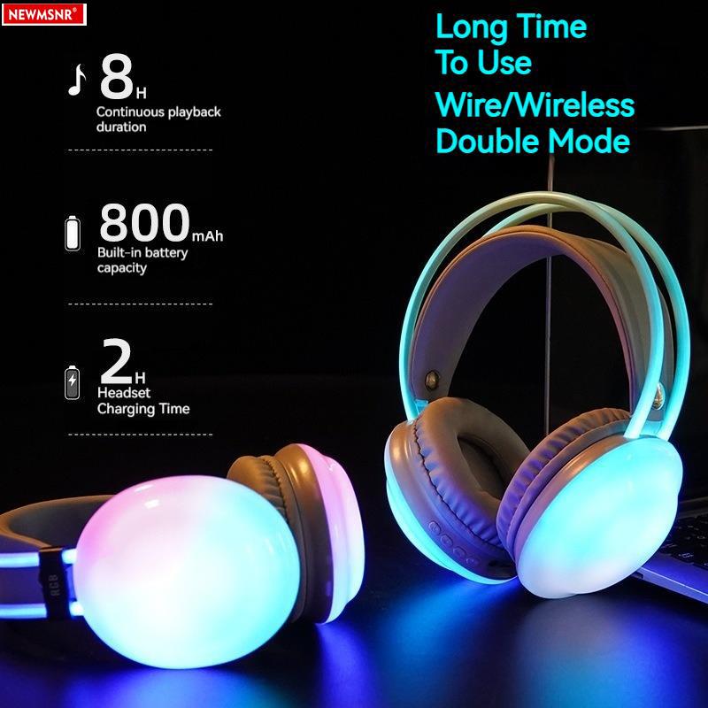 Gaming RGB Colorful Light Bluetooth Headphones HIFI Sound Wireless Earphones Noise Reduction Gamer Sports Headsets With HD Mic