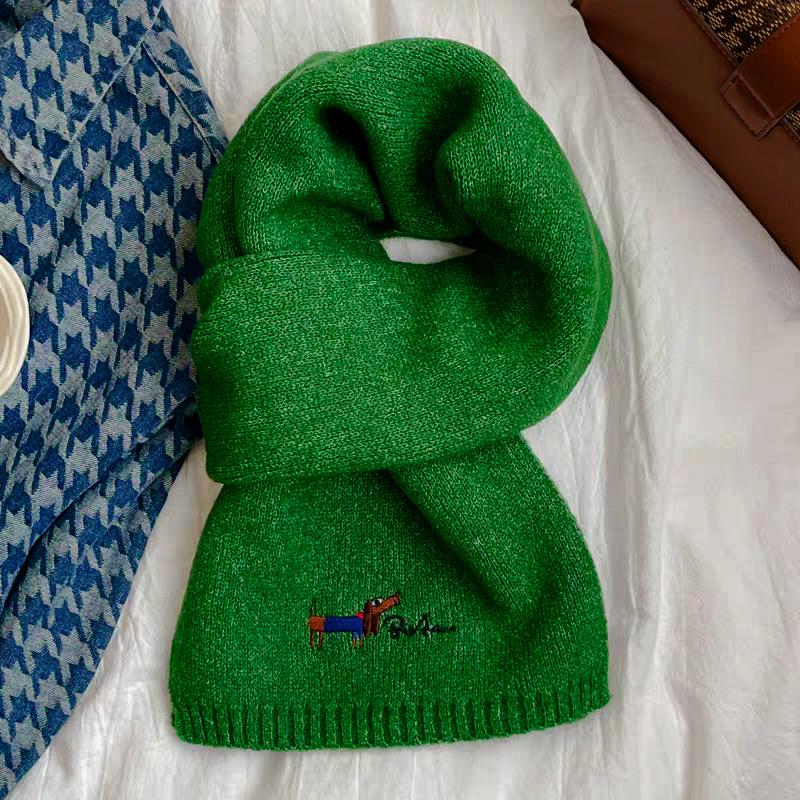 Korean Style Thickened Winter Puppy Embroidery Scarf - Warm, Versatile, Windproof Shawl for Women