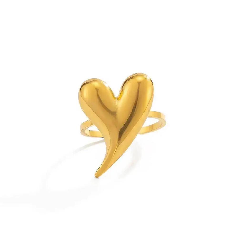 IngeSight.Z Minimalism Y2K Smooth Pointed Love Heart Open Ring for Women Stylish Gold Color Irregular Finger Ring Couple Jewelry