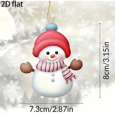 7PCS 2D Flat, Acrylic Snowman Christmas Tree Hanging Ornaments, Family DIY Decorations with Names, Car And Backpack Pendant