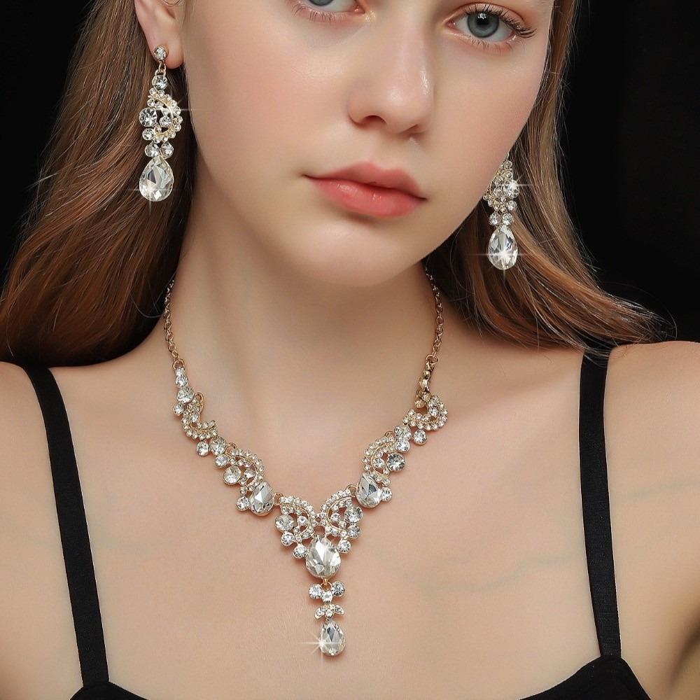 2pcs/set Elegant Bridal Necklaces Earrings Shining Necklace Earrings Set  Party