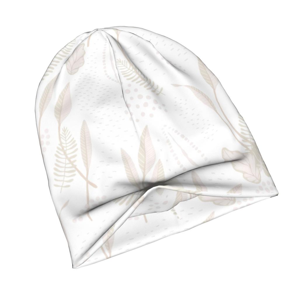 2D Flat Printing Modern Neutral Colored Leaf Pattern Minimalist Knit Hat Designed for Adults Who Enjoy Quiet Style Complements Neutral Tones And Effor