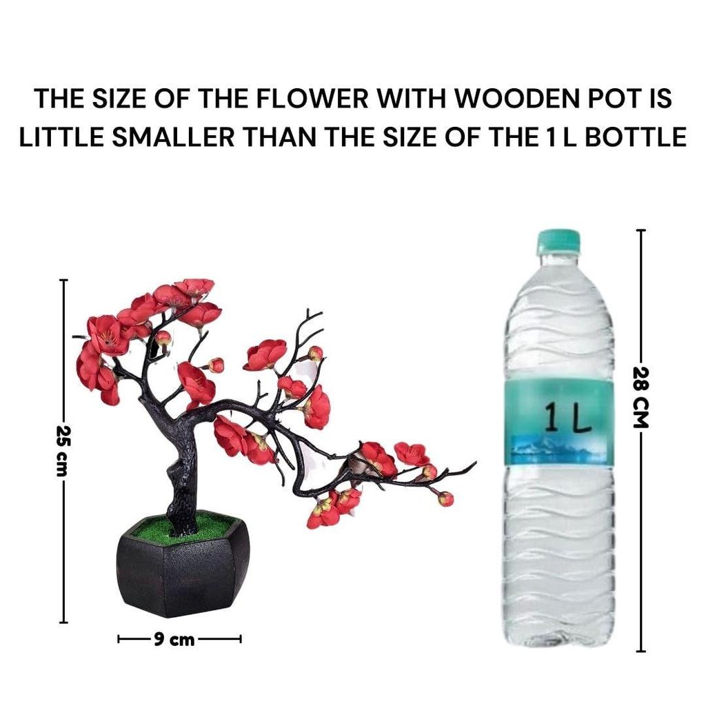 Artificial Cherry Blossom Bonsai Flower with Wooden Pot for Home Decor, Living Room, Center Table, Indoor & Outdoor Decoration,Wedding Decor
