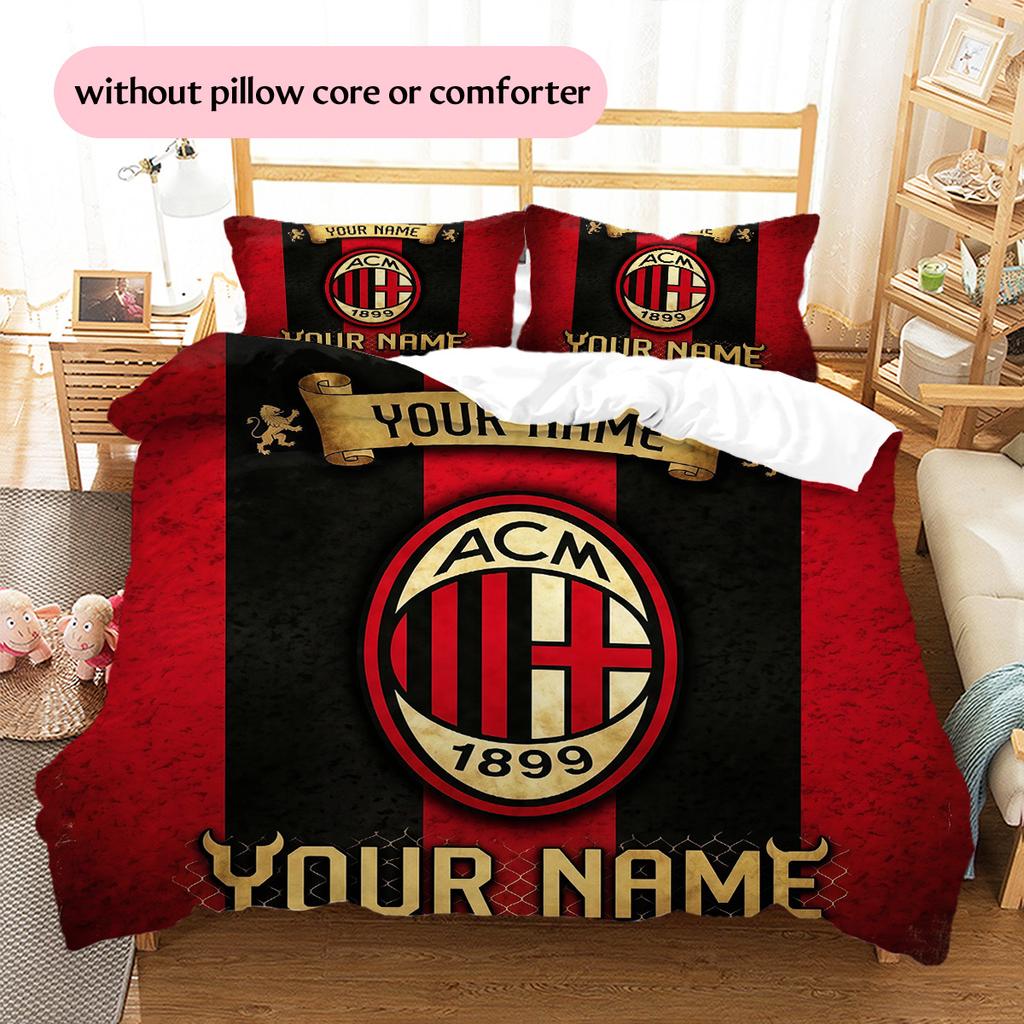 Custom Name AC Milan2 Pattern Bedding Quilt Set Home Decoration Gift (1 * duvet cover + 2 * pillowcase without core)