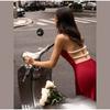 Women's Satin Sexy V-neck Temperament Halter Dress Summer New Slim Long Skirt Halter